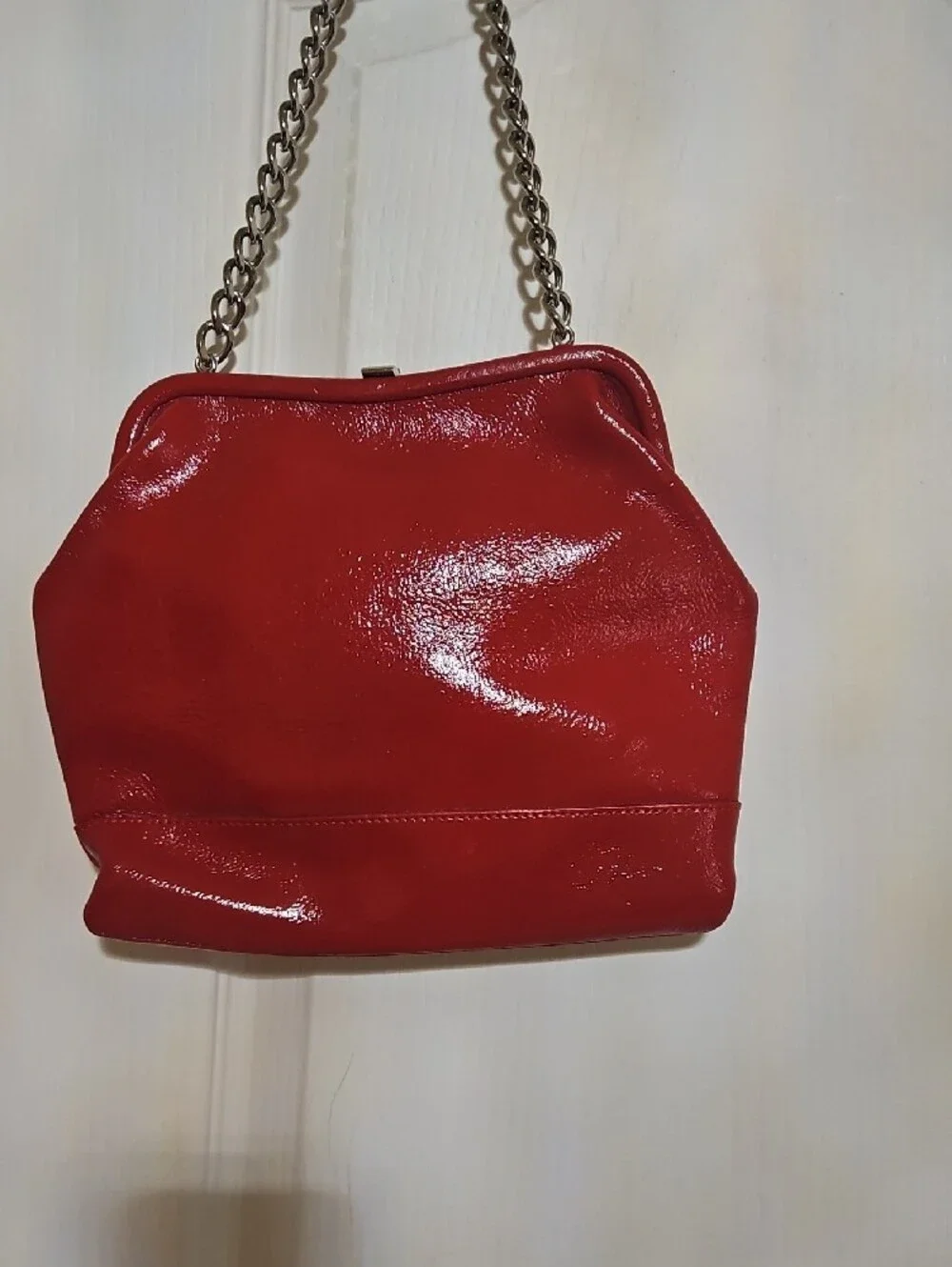 Red Patent Shoulder Bag with Chain Strap